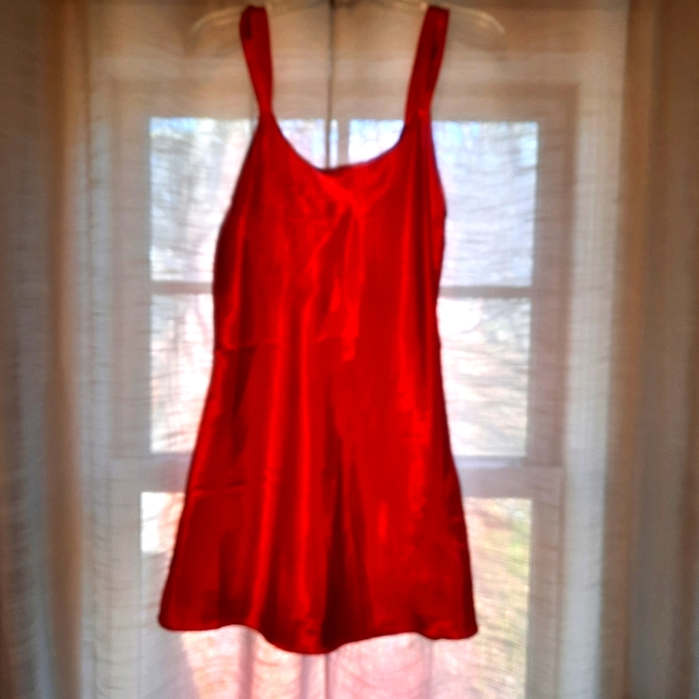 Red Silk Lingerie Slip Dress and matching bottoms
